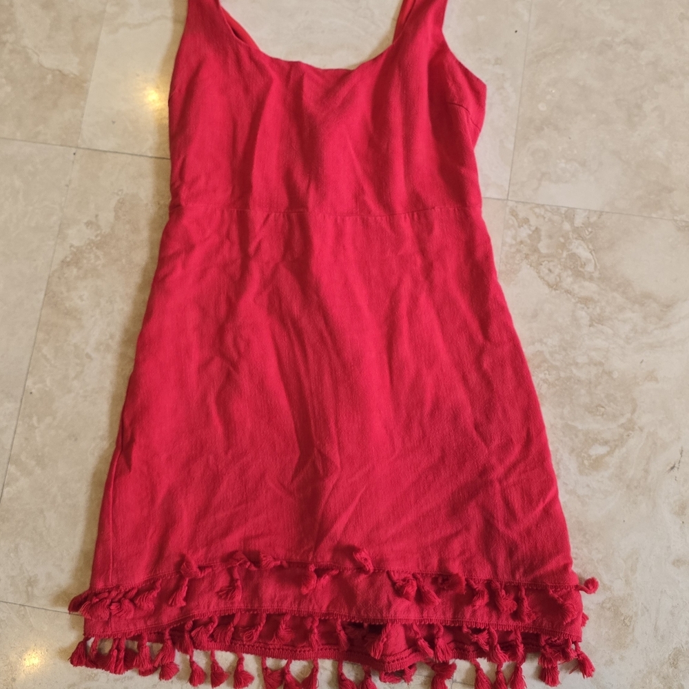 Lulu's Feel the Sunshine White Tassel Mini Dress Red Zip Up